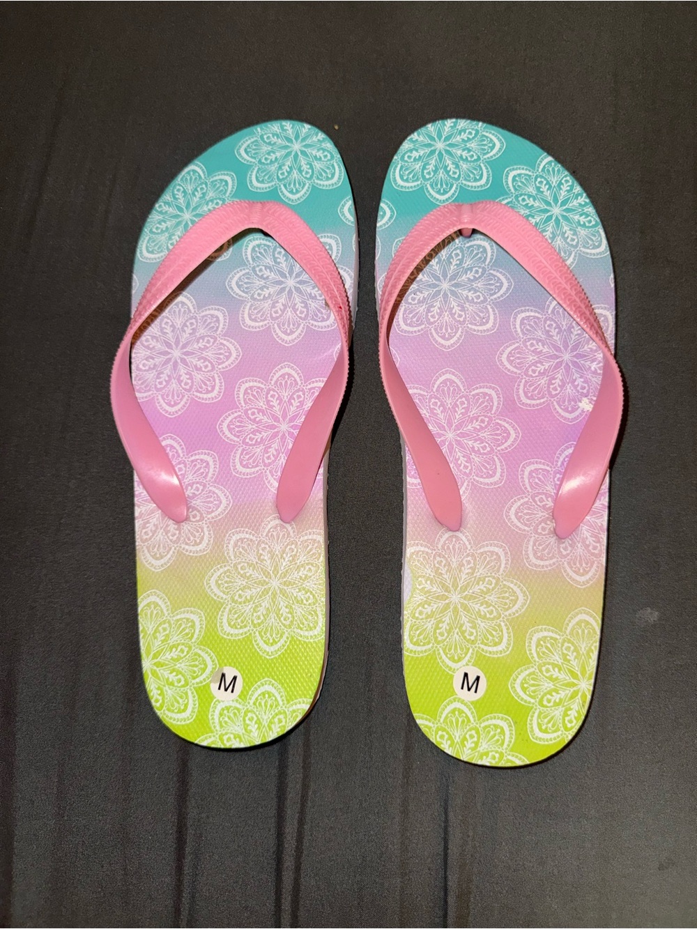 Casual Gradient Floral Flip Flops - Pink Straps medium 7/8 unused